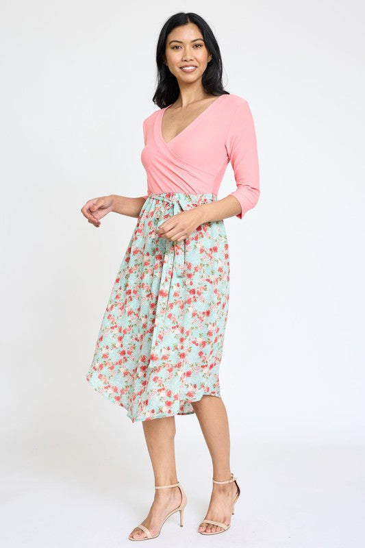 EG fashion Spring Quarter Sleeve Sash Dress