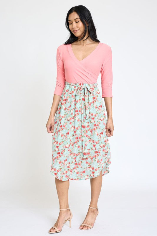 EG fashion Spring Quarter Sleeve Sash Dress