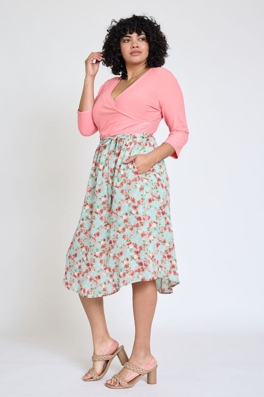 EG fashion Plus Spring Quarter Sleeve Sash Dress