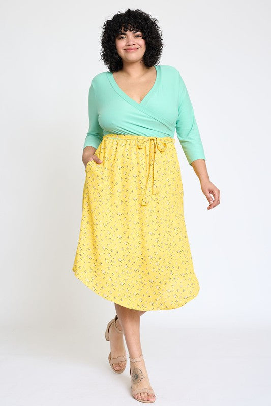 EG fashion Plus Spring Quarter Sleeve Sash Dress