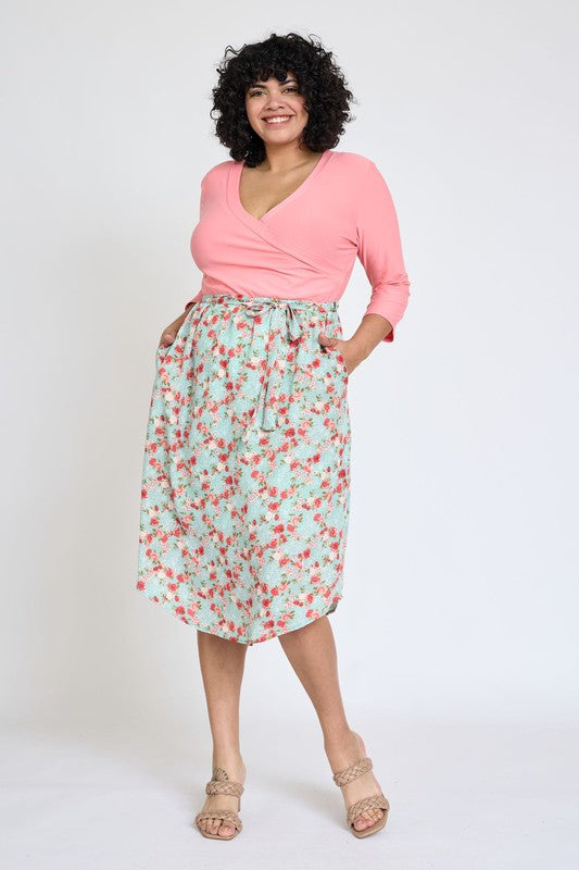 EG fashion Plus Spring Quarter Sleeve Sash Dress