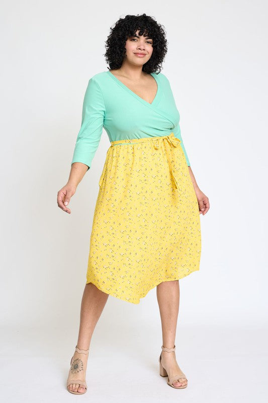 EG fashion Plus Spring Quarter Sleeve Sash Dress