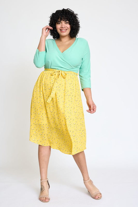 EG fashion Plus Spring Quarter Sleeve Sash Dress