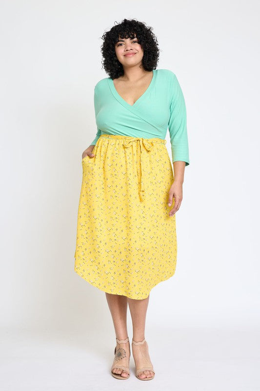 EG fashion Plus Spring Quarter Sleeve Sash Dress