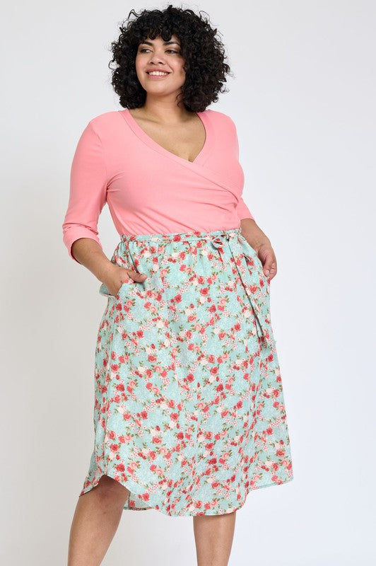 EG fashion Plus Spring Quarter Sleeve Sash Dress