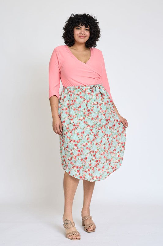 EG fashion Plus Spring Quarter Sleeve Sash Dress