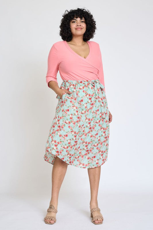 EG fashion Plus Spring Quarter Sleeve Sash Dress