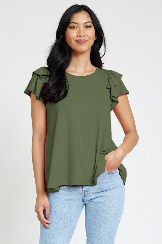 EG fashion Spring Double Ruffle Sleeve Top