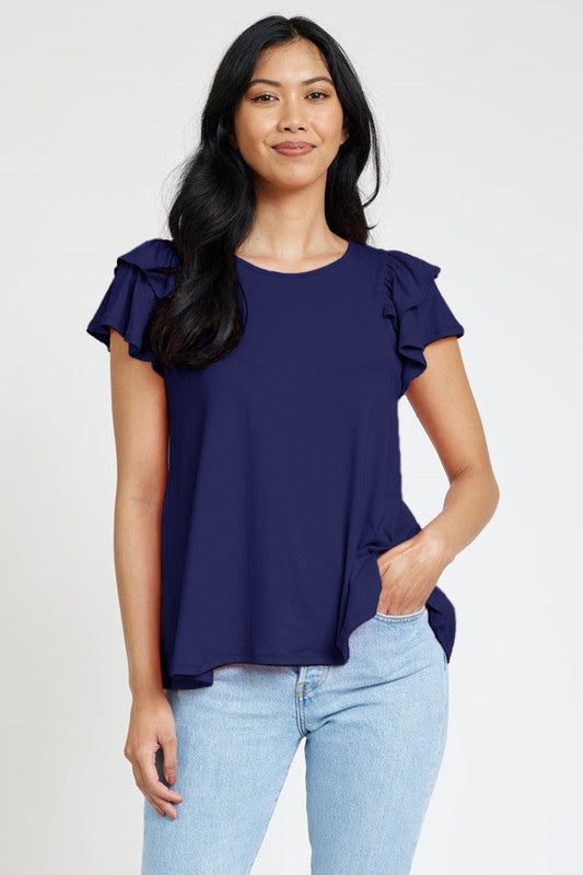EG fashion Spring Double Ruffle Sleeve Top