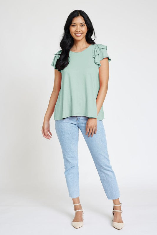 EG fashion Spring Double Ruffle Sleeve Top
