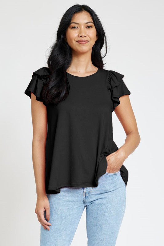 EG fashion Spring Double Ruffle Sleeve Top
