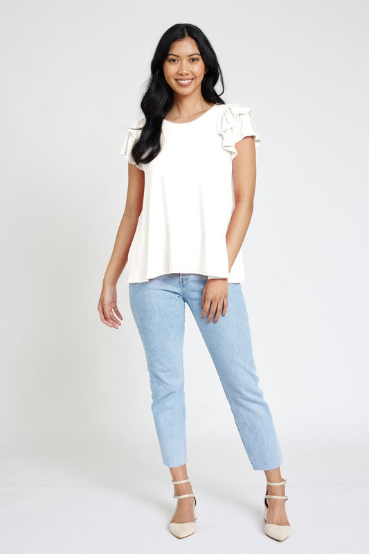EG fashion Spring Double Ruffle Sleeve Top