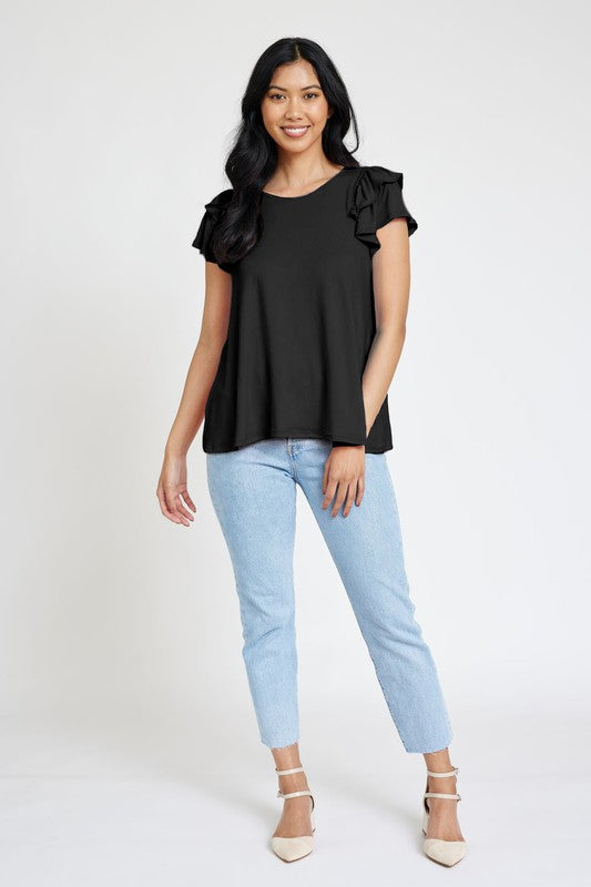 EG fashion Spring Double Ruffle Sleeve Top