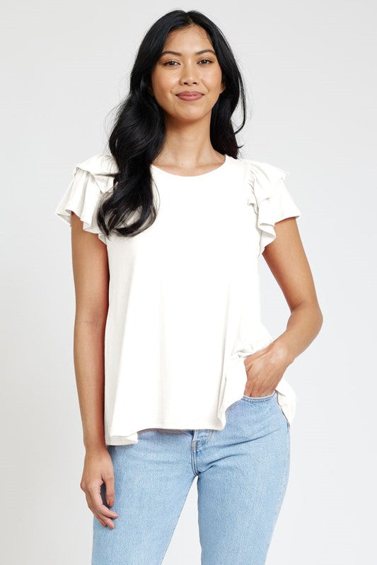 EG fashion Spring Double Ruffle Sleeve Top