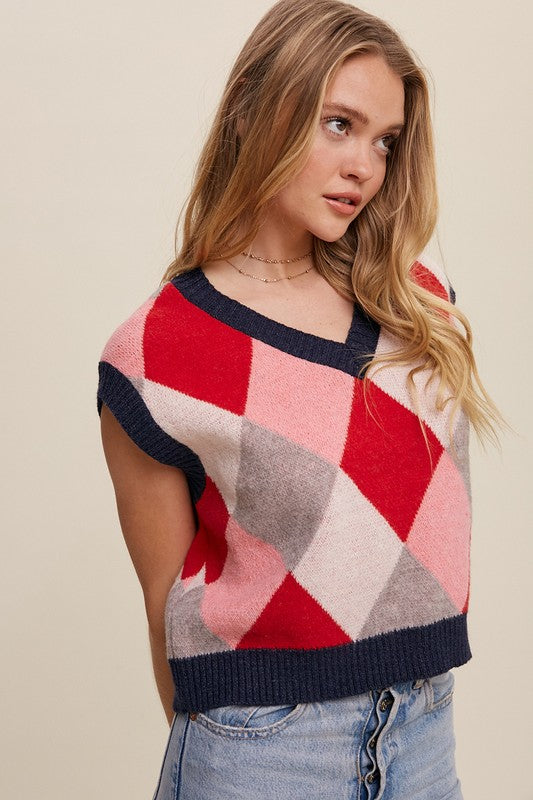 Listicle Argyle Cropped Sweater Vest