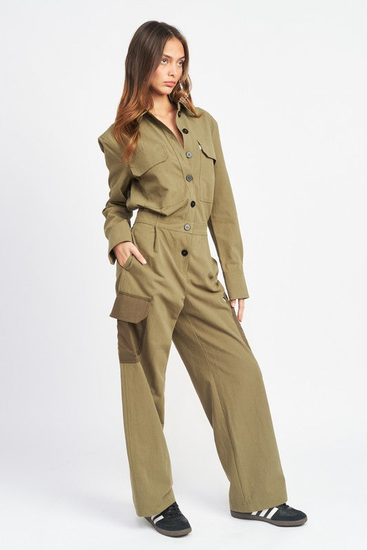 EMORY PARK BOTTON DOWN CARGO JUMPSUIT