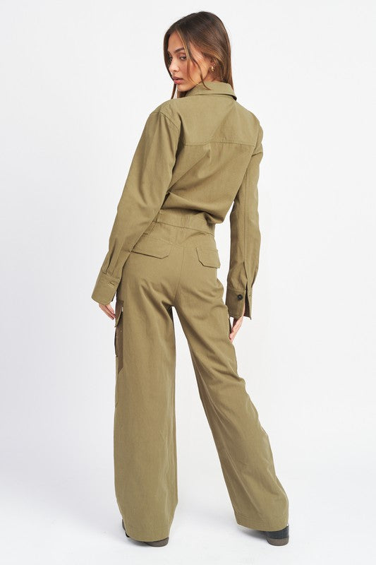 EMORY PARK BOTTON DOWN CARGO JUMPSUIT