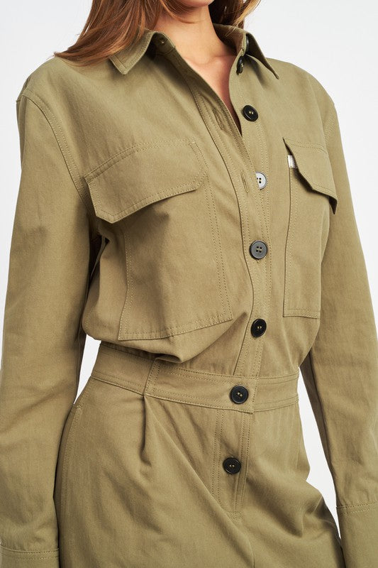 EMORY PARK BOTTON DOWN CARGO JUMPSUIT