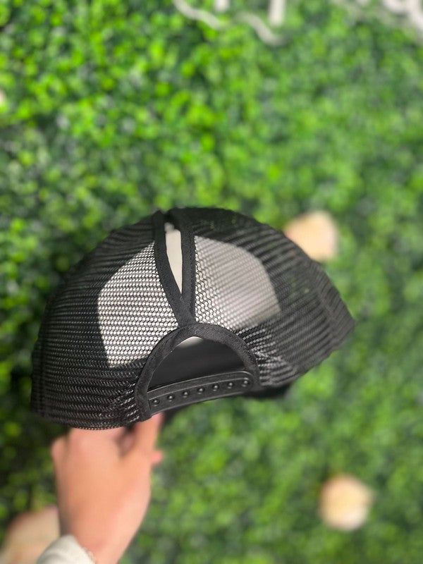 Ask Apparel Mama Checkered Ponytail Trucker Hat