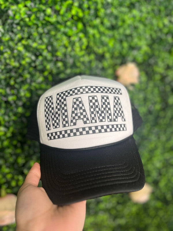 Ask Apparel Mama Checkered Ponytail Trucker Hat
