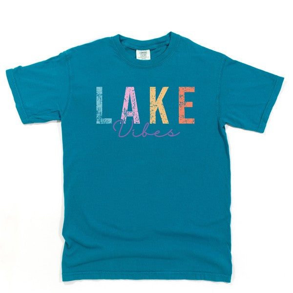 Olive and Ivory Lake Vibes Cursive Garment Dyed Tee