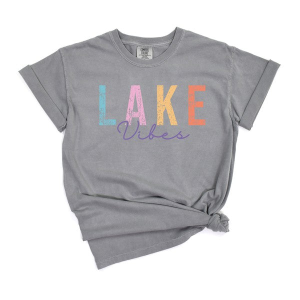 Olive and Ivory Lake Vibes Cursive Garment Dyed Tee