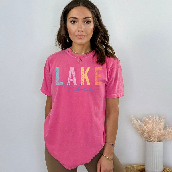 Olive and Ivory Lake Vibes Cursive Garment Dyed Tee