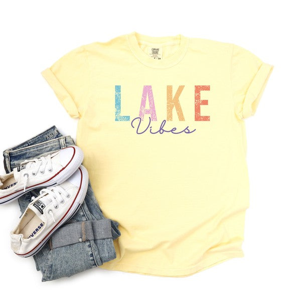 Olive and Ivory Lake Vibes Cursive Garment Dyed Tee