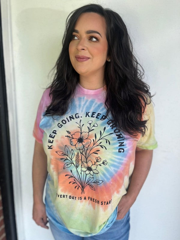 Ask Apparel Keep Growing Tie Dye Burnout Tee