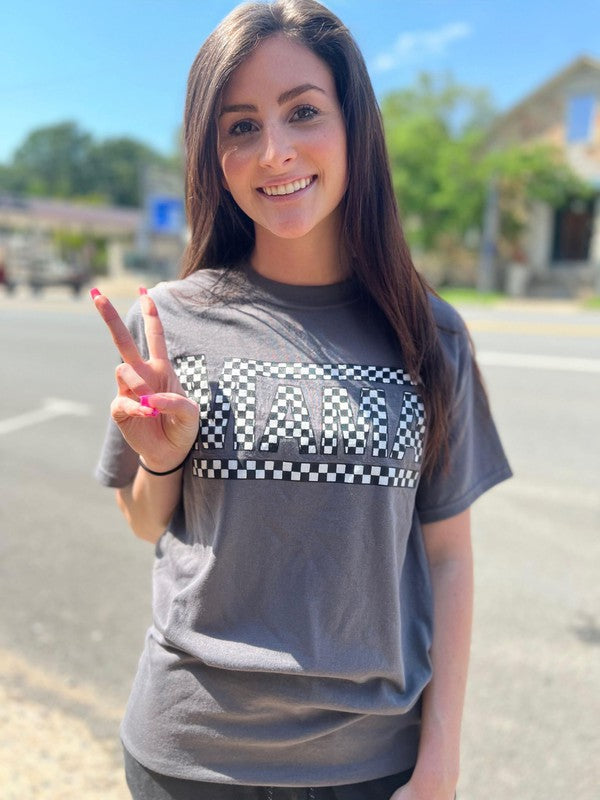 Ask Apparel Charcoal Checkered Mama Tee