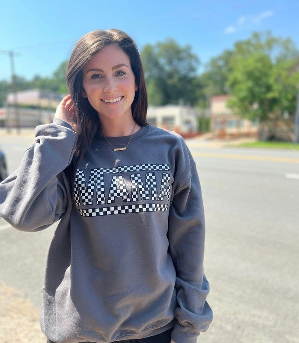 Ask Apparel Charcoal Checkered Mama Sweatshirt