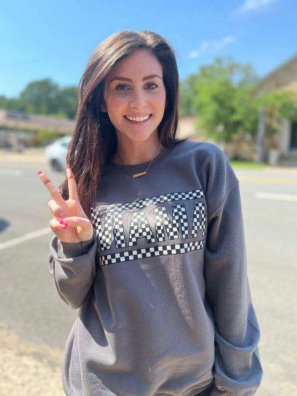Ask Apparel Charcoal Checkered Mama Sweatshirt