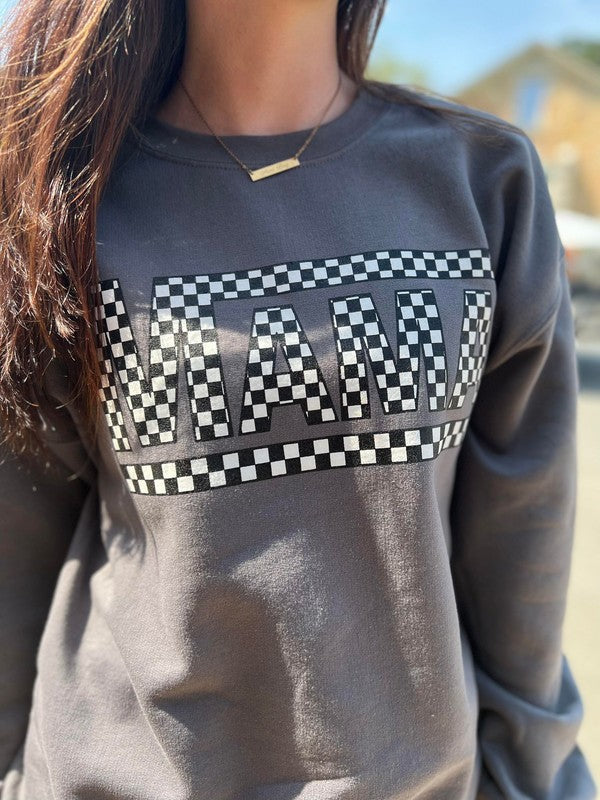Ask Apparel Charcoal Checkered Mama Sweatshirt