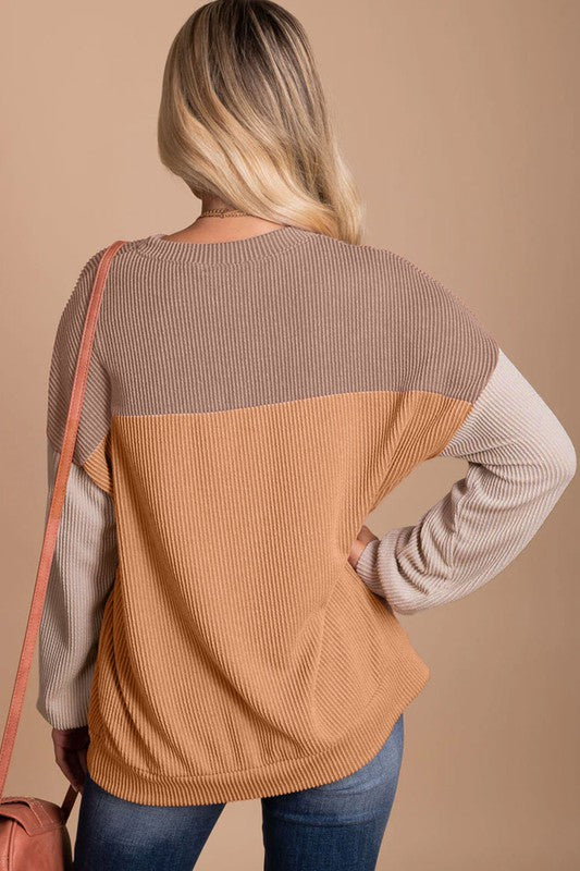 EG Fashion Ribbed Color Block Tunic Top