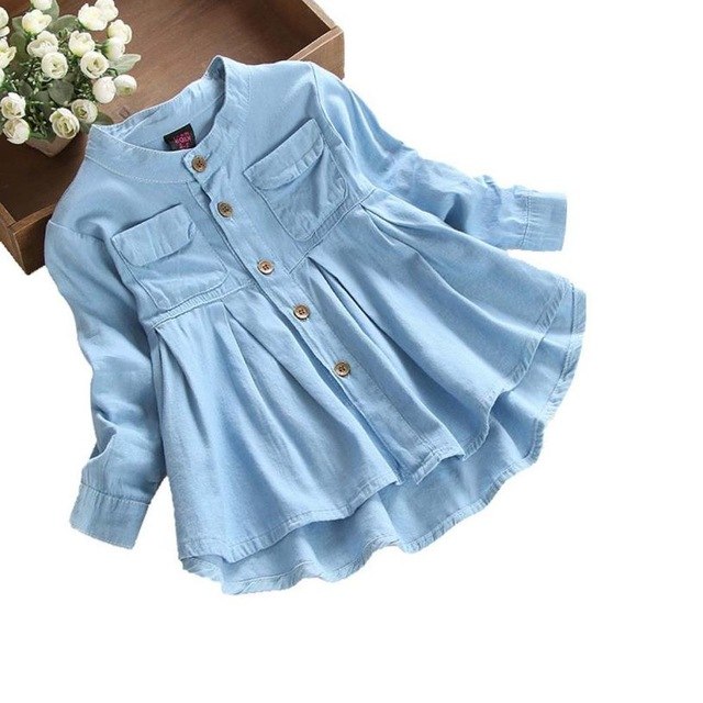 Fashionable Denim Blue Toddler and Girl's Long Sleeve Dress