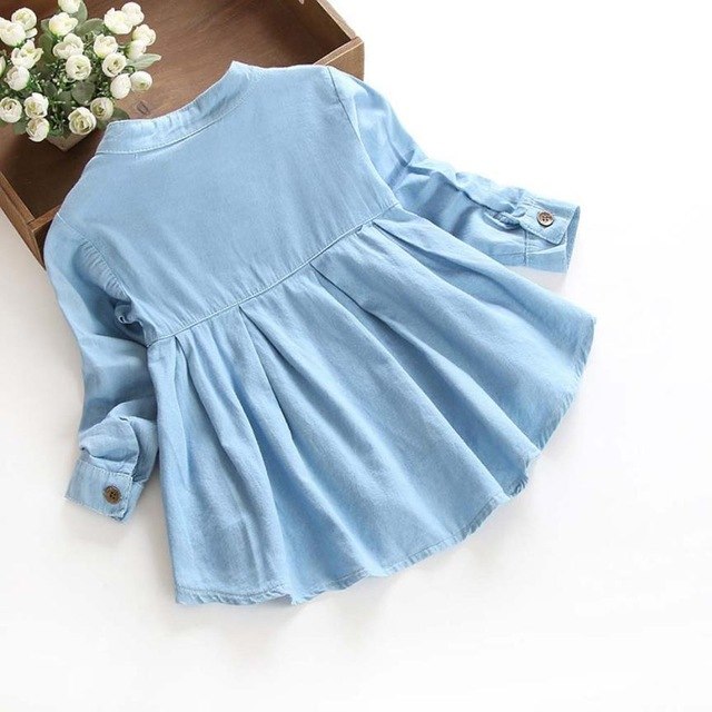 Fashionable Denim Blue Toddler and Girl's Long Sleeve Dress