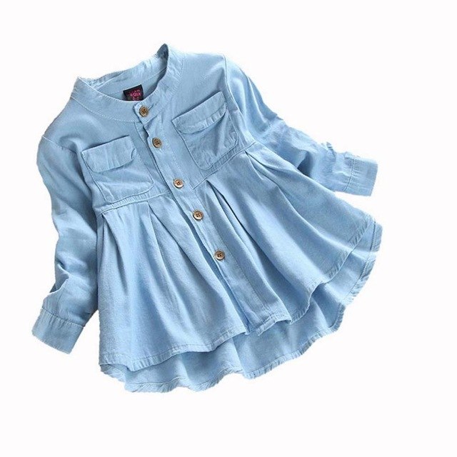 Fashionable Denim Blue Toddler and Girl's Long Sleeve Dress