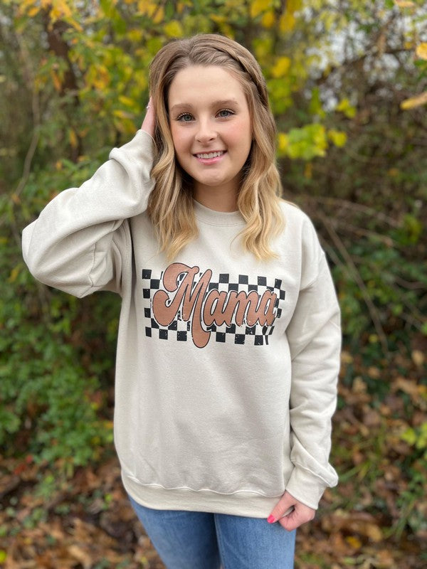 Ask Apparel Retro Checkered Mama Sweatshirt