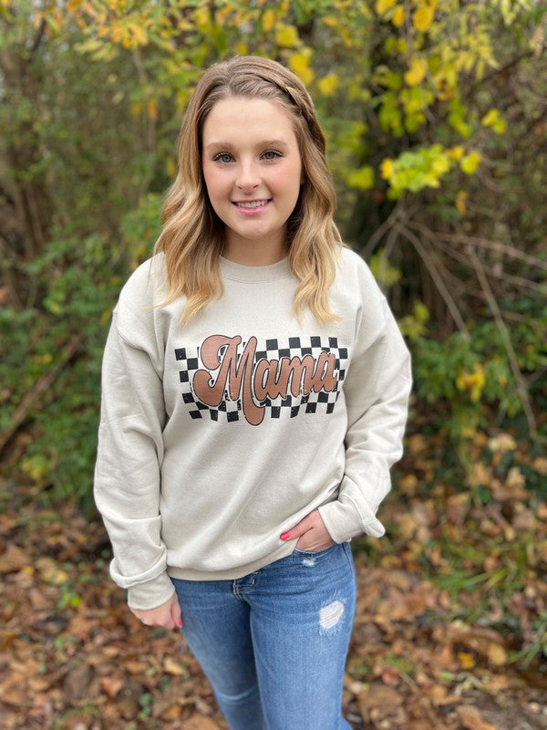 Ask Apparel Retro Checkered Mama Sweatshirt