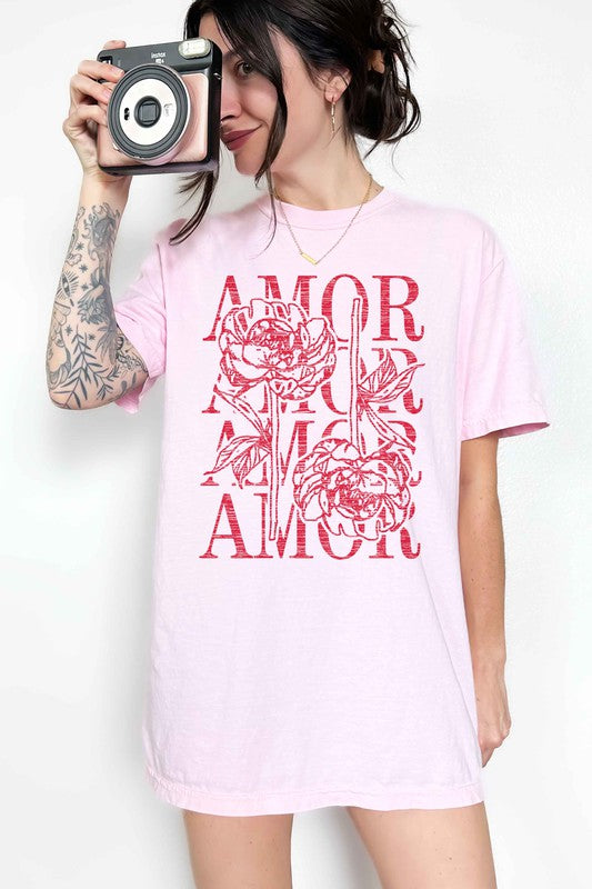 Amor Love Rose Valentine Graphic Tee