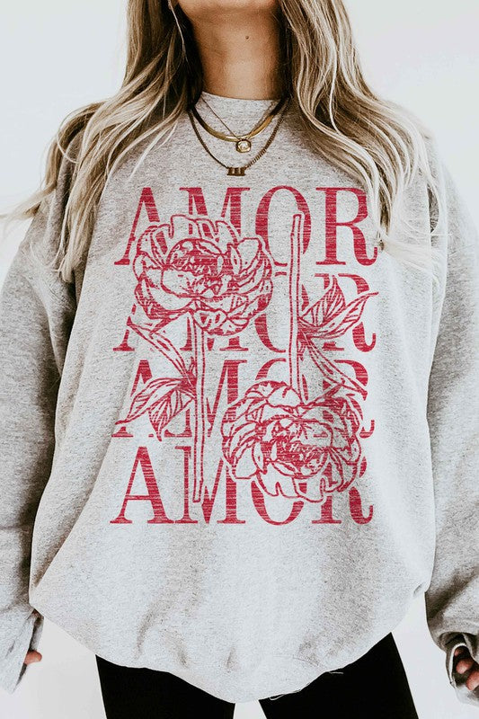 Amor Love Rose Valentine Graphic Sweatshirt