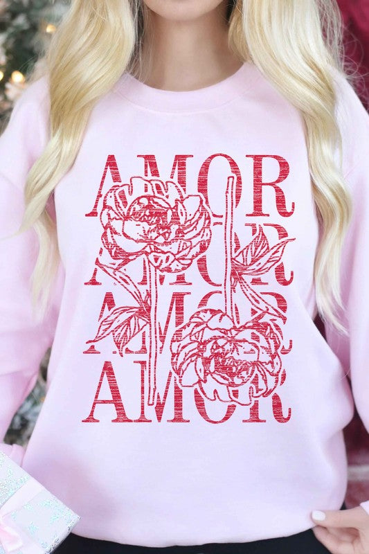 Amor Love Rose Valentine Graphic Sweatshirt