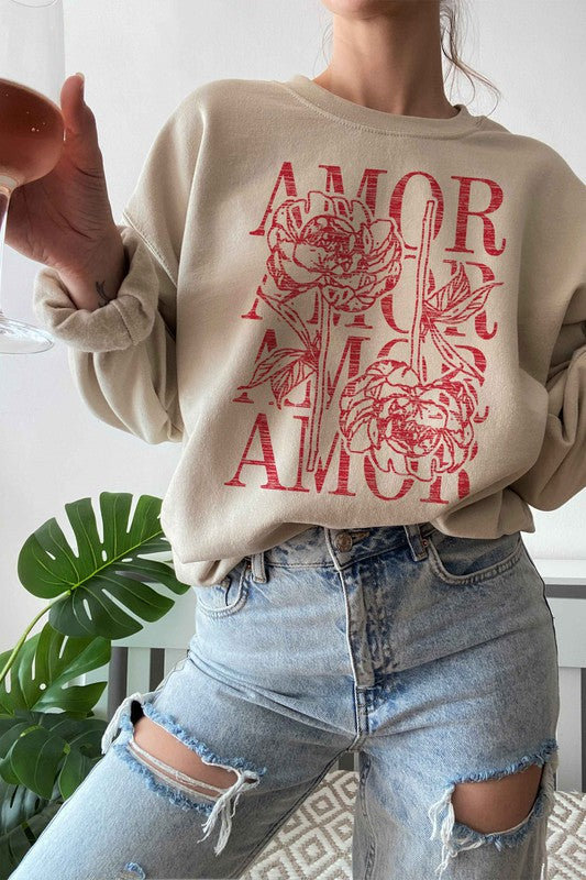 Amor Love Rose Valentine Graphic Sweatshirt