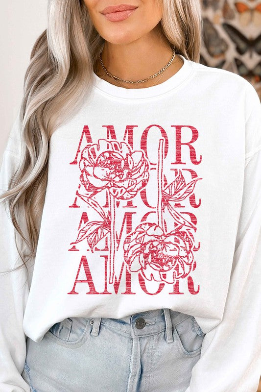Amor Love Rose Valentine Graphic Sweatshirt