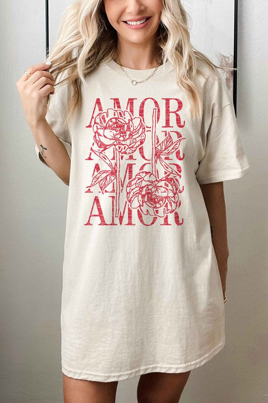 Amor Love Rose Valentine Oversized Graphic Tee
