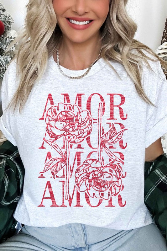 Amor Love Rose Valentine Oversized Graphic Tee