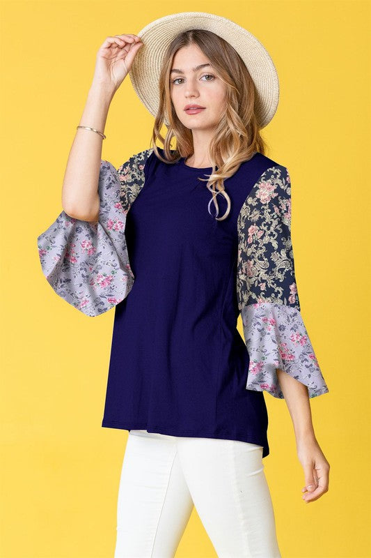 EG Fashion Boho Ruffle Tiered Tone On Tone Tunic Top