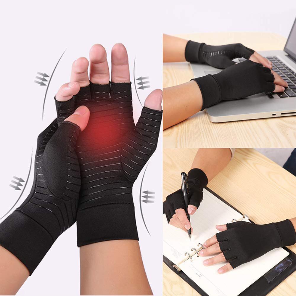 Pink Iolaus Compression Arthritis Glove Unisex Joint Pain Relief Half Finger Brace