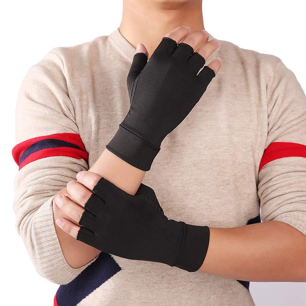 Pink Iolaus Compression Arthritis Glove Unisex Joint Pain Relief Half Finger Brace