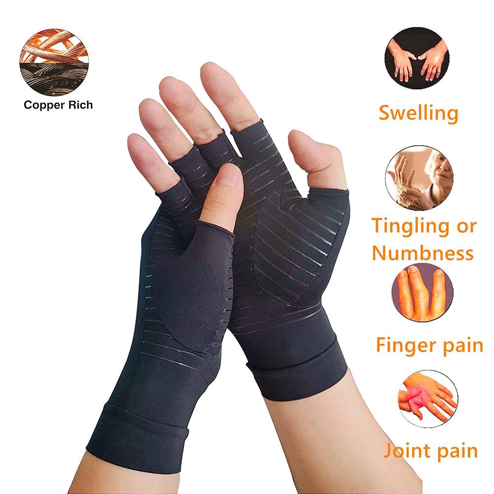 Pink Iolaus Compression Arthritis Glove Unisex Joint Pain Relief Half Finger Brace